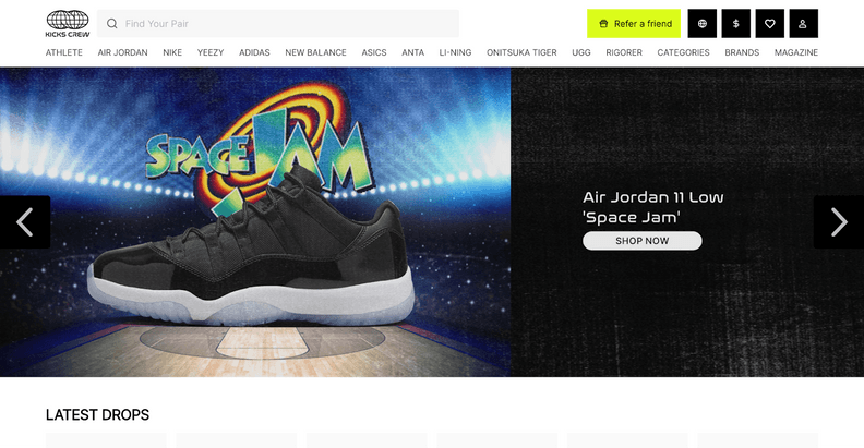 Top 10 shopify stores, Kicks crew