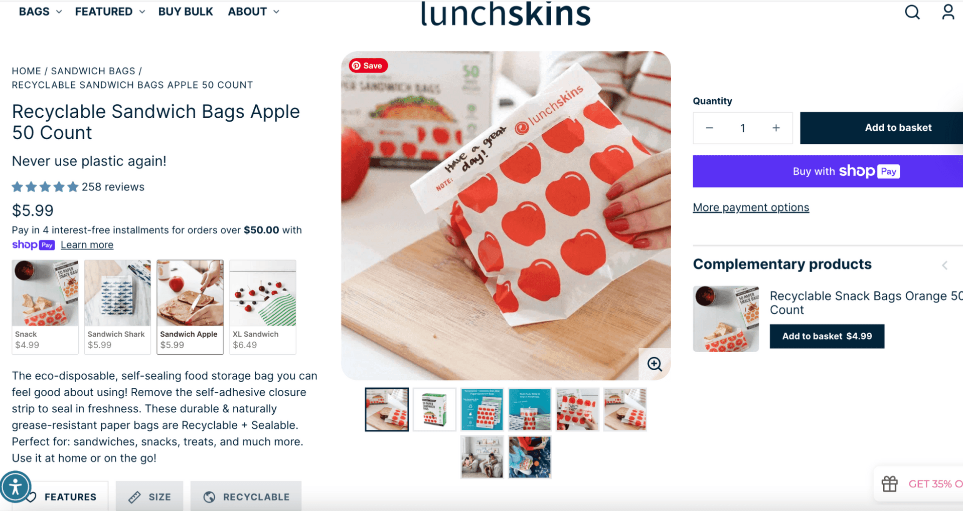 Shopify product description example, Lunchskins