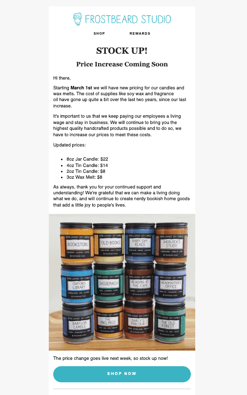 price increase example letter